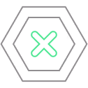 Green crossed lines symbol inside a gray octagon shaped like a stop sign.