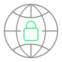 Green padlock symbol over a gray globe grid representing internet security or VPN.